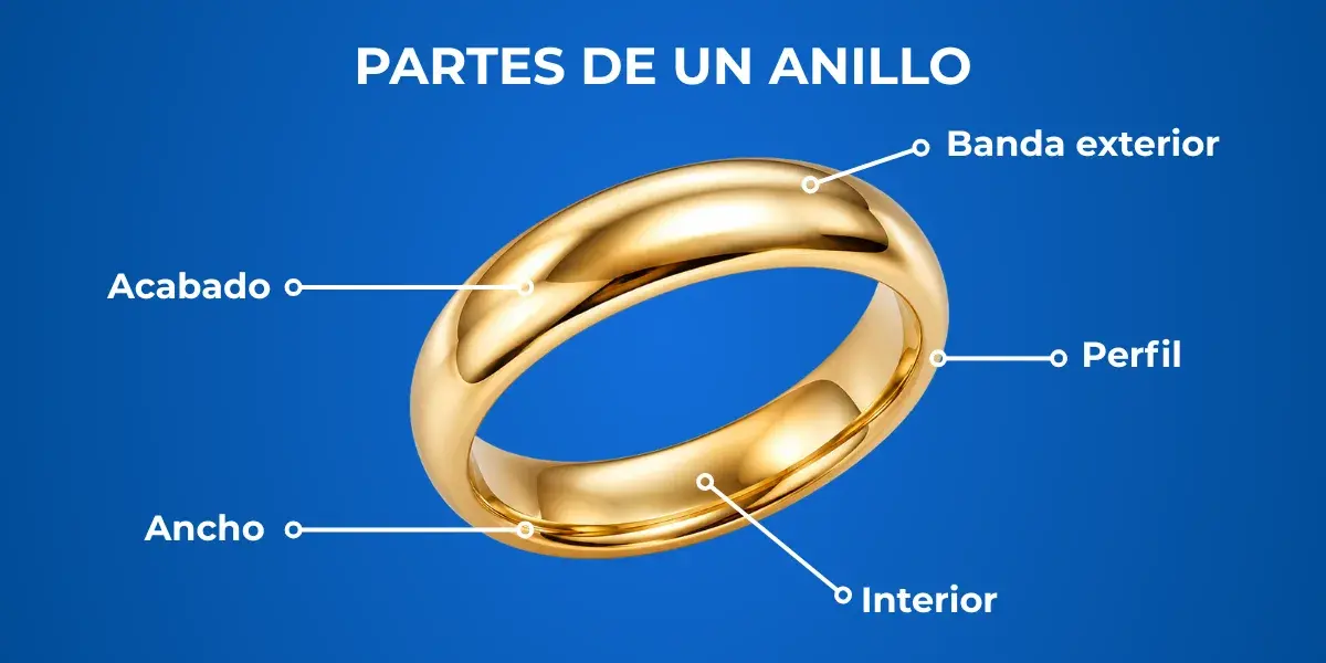 Partes de un anillo: banda exterior, acabado, perfil, ancho e interior
